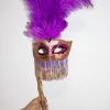 Hurly-Burly Purple & Gold Tassel Masquerade Mask On Stick