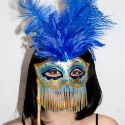 Sweidas Masks & Eyemasks Blue Tassel Masquerade Mask On Stick