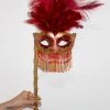 Hurly-Burly Red Tassel Masquerade Mask On Stick Masks & Eyemasks