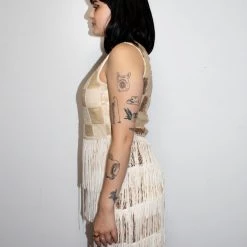 Thailand Sequin Ivory & Gold Fringe Gatsby Dress