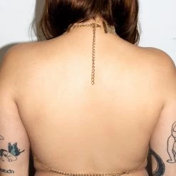 Moo Moo Women's Gold Rhinestone Metal Mesh Diamond Cut Top