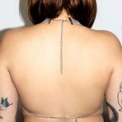 Moo Moo Silver Rhinestone Metal Mesh Diamond Cut Top Women's