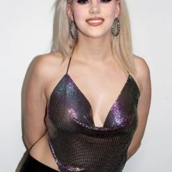 Moo Moo Iridescent Purple Metal Mesh Triangle Top Women's