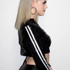 Moo Moo Black Sequin Mini Bomber Jacket Women's