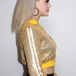 Moo Moo Gold Sequin Mini Bomber Jacket