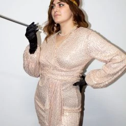 Moo Moo Gold Sequin Long Sleeve Wrap Dress