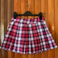 Cara Adjustable Deep Pink Plaid Skirt