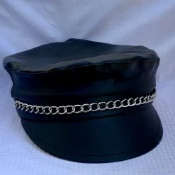 Sweidas Leather Look Biker Hat With Chain