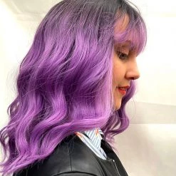 Bell's Wigs Black To Soft Purple Shoulder Length Loose Curls Wig