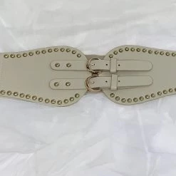 Hurly-Burly Belts & Harnesses Rivet Cinch Belt With Double Buckle Cream