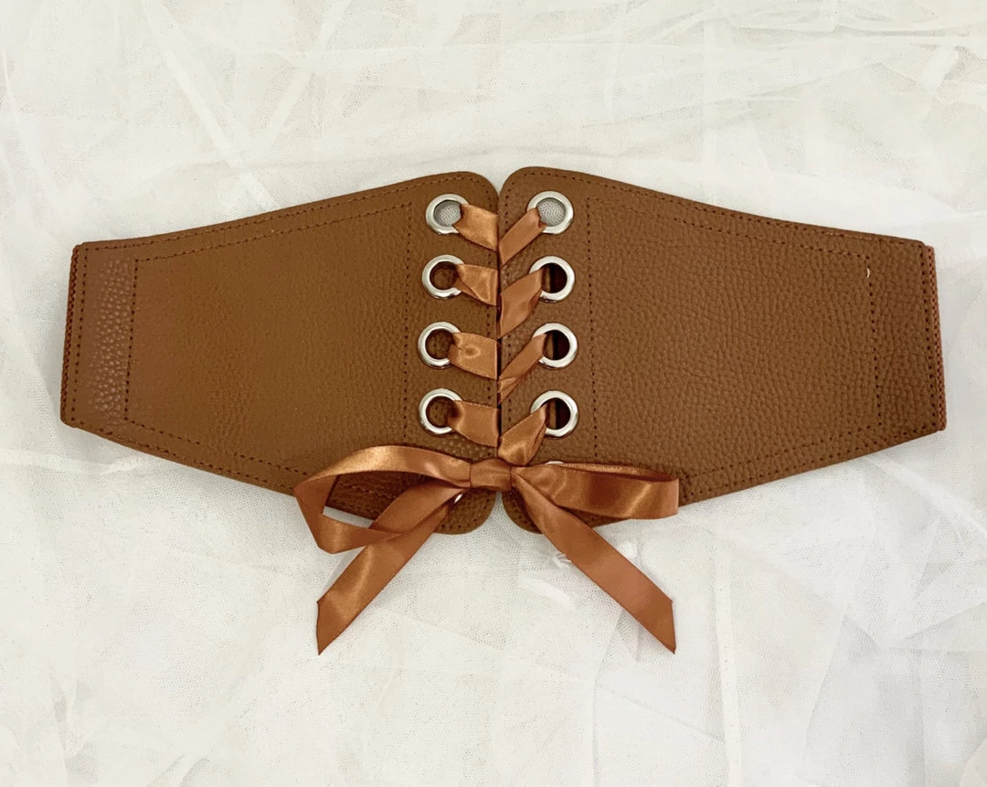 Malltop Belts & Harnesses Corset Cincher Belt With Ribbon Brown 3 Malltop Belts & Harnesses Corset Cincher Belt With Ribbon Brown