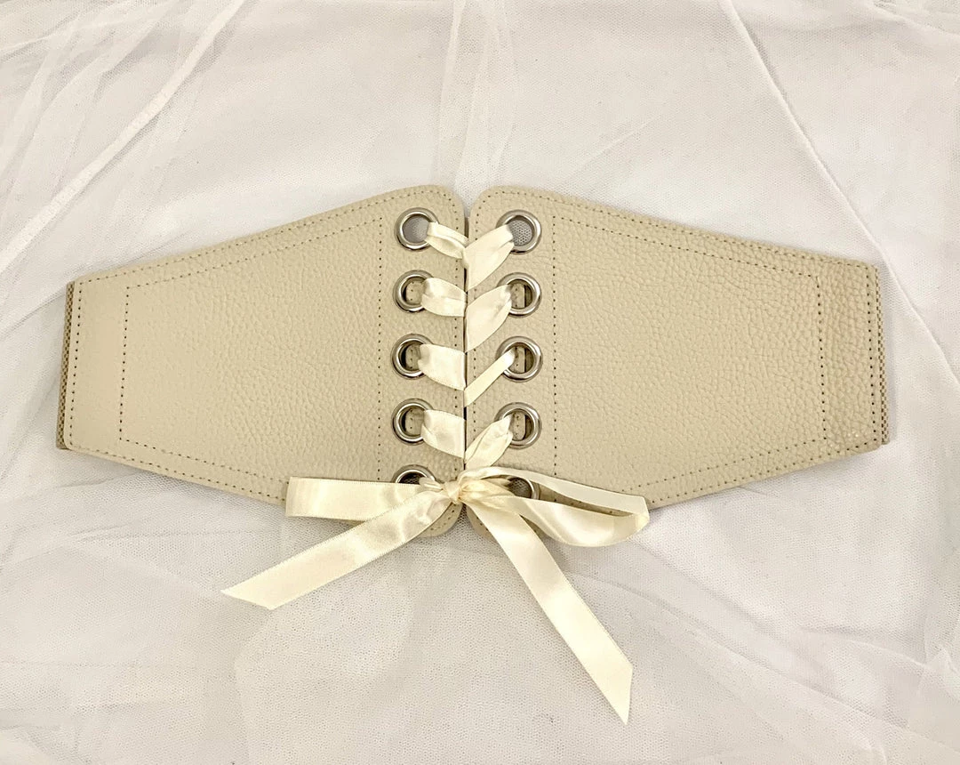 Malltop Corset Cincher Belt With Ribbon Cream Belts & Harnesses 3 Malltop Corset Cincher Belt With Ribbon Cream Belts & Harnesses