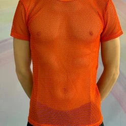 Body By Gabriel Orange Short Sleeved Fishnet Top