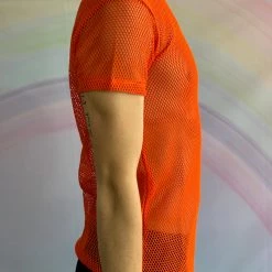 Body By Gabriel Orange Short Sleeved Fishnet Top