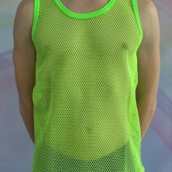 Body By Gabriel T-Shirts Fluro Yellow Fishnet Singlet
