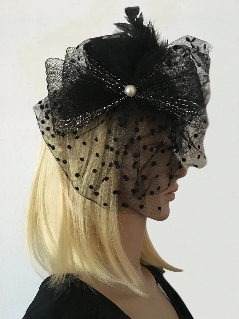 Hurly-Burly Black Tulle Mini Steampunk Hat (T) 4 Hurly-Burly Black Tulle Mini Steampunk Hat (T)