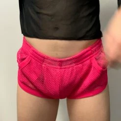 Body By Gabriel Men's Fluro Pink Fishnet Shorts