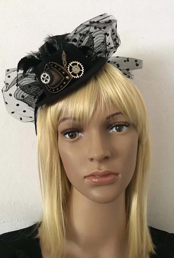 Craft Black Tulle Mini Steampunk Hat (R) 3 Craft Black Tulle Mini Steampunk Hat (R)