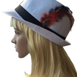 DHGate White Trilby Hat With Feather Oktoberfest Costumes And Accessories