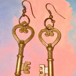 Craft Brass Key Steampunk Earrings (O)