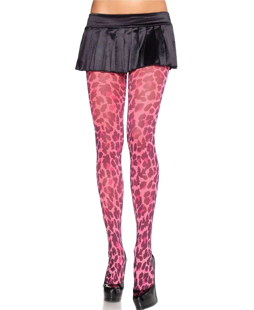 Leg Avenue Hosiery Neon Pink Leopard Print Tights 3 Leg Avenue Hosiery Neon Pink Leopard Print Tights