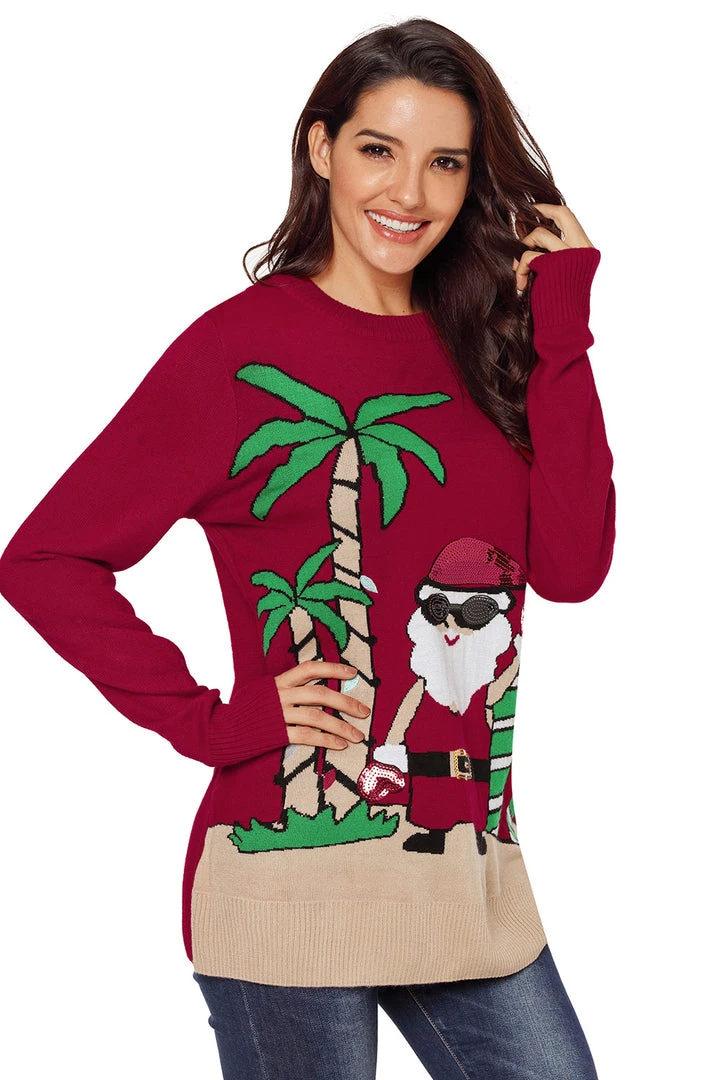 Hurly-Burly Tropical Santa Ugly Christmas Jumper Red 5 Hurly-Burly Tropical Santa Ugly Christmas Jumper Red