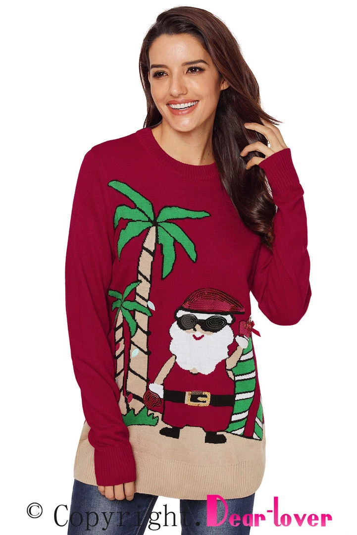 Hurly-Burly Tropical Santa Ugly Christmas Jumper Red 7 Hurly-Burly Tropical Santa Ugly Christmas Jumper Red