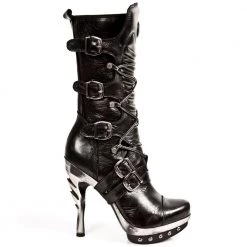 New Rock M.PUNK001-C1 Ladies Calf High Black Leather Boots New Rock Boots