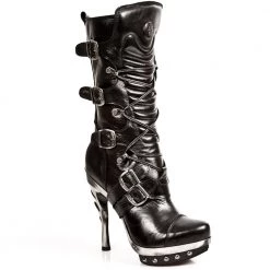 New Rock M.PUNK001-C1 Ladies Calf High Black Leather Boots New Rock Boots