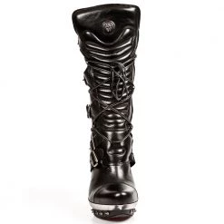 New Rock M.PUNK001-C1 Ladies Calf High Black Leather Boots New Rock Boots