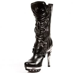 New Rock M.PUNK001-C1 Ladies Calf High Black Leather Boots New Rock Boots