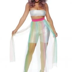 Leg Avenue Rainbow Multi Slit Sheer Skirt