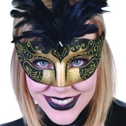 TomFoolery Masks & Eyemasks Gold And Black Feathered Mask