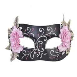 TomFoolery Costume Accessories Black Aria Mask With Pink Flowers