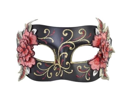 TomFoolery Black Aria Mask With Red Flowers Costume Accessories 3 TomFoolery Black Aria Mask With Red Flowers Costume Accessories