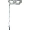 TomFoolery Silver Glitter And Lace Mask On Stick