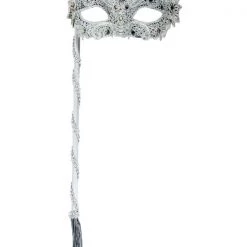 TomFoolery Silver Glitter And Lace Mask On Stick