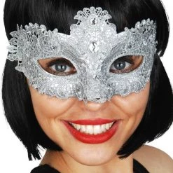 TomFoolery Silver Glittery Lace Mask Masks & Eyemasks