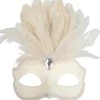 TomFoolery Cream Glittery Eye Mask With Feathers