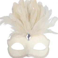 TomFoolery Cream Glittery Eye Mask With Feathers