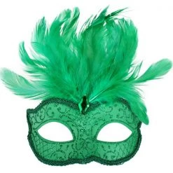 TomFoolery Masks & Eyemasks Bright Green Glittery Eye Mask With Feathers