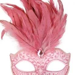 TomFoolery Pink Glittery Eye Mask With Feathers Masks & Eyemasks