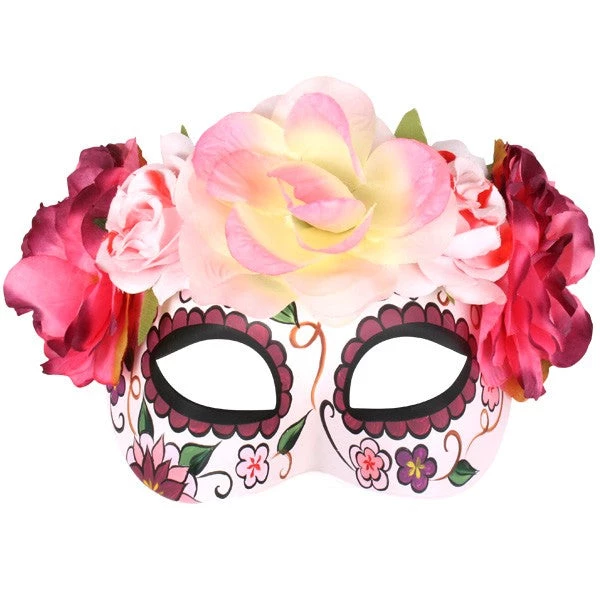 TomFoolery Day Of The Dead Floral Pink Half Mask Halloween 3 TomFoolery Day Of The Dead Floral Pink Half Mask Halloween