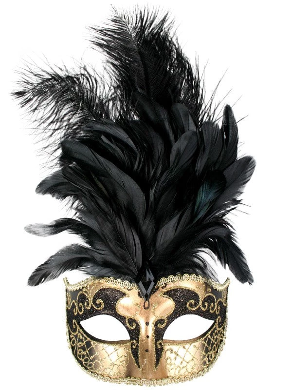 TomFoolery Black And Gold Deluxe Feathered Mask 3 TomFoolery Black And Gold Deluxe Feathered Mask