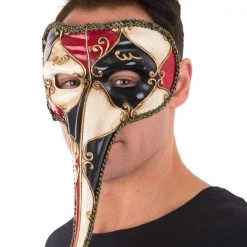 Hurly-Burly Masks & Eyemasks Red Venetian Long Nose Mask
