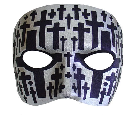 TomFoolery Men's Silver And Black Cross Masquerade Mask 4 TomFoolery Men's Silver And Black Cross Masquerade Mask