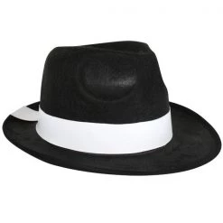 TomFoolery 1920's Gatsby Accessories Black Gangster Hat With White Band