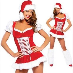 Unknown Red Velvet Lace Up Christmas Dress Christmas Costumes