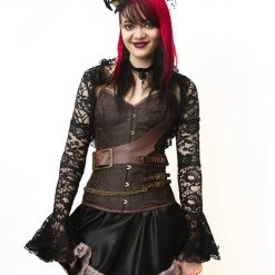 Malltop Corsets Brown Jacquard Corset Strap And Chain