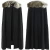 AnneCart Halloween Black Cloak With Faux Fur Collar